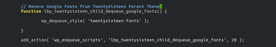 Remove Google Fonts from Twenty Sixteen theme