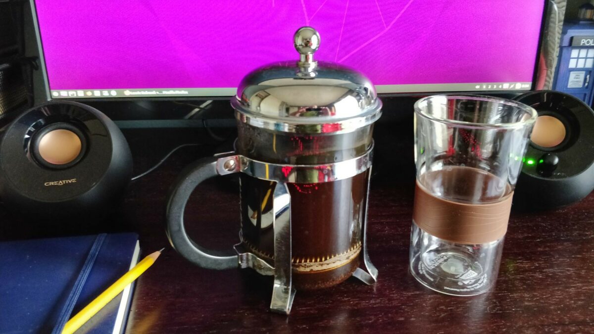 Bodum Press Pot Coffee Maker on my desk